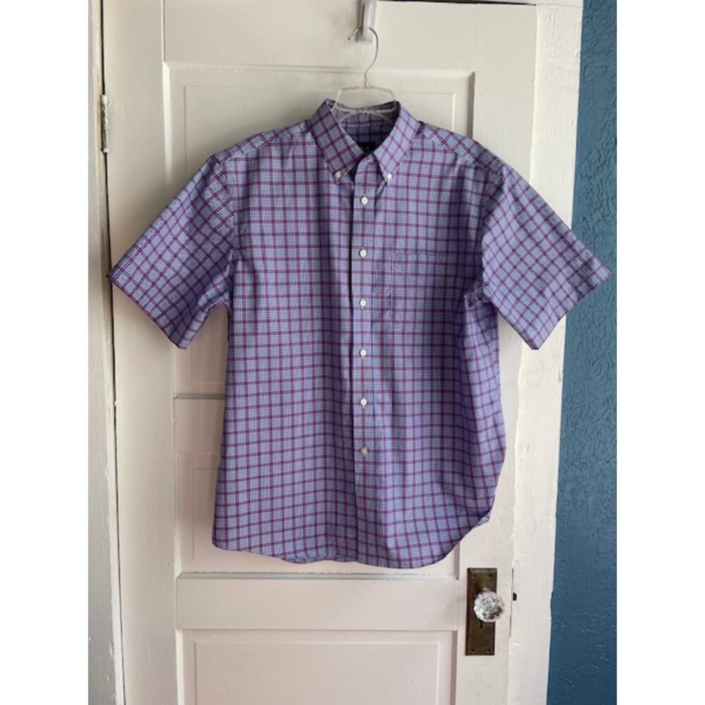 Jos. A. Bank Size Large Short Sleeve Button Front Red & Blue Plaid Shirt